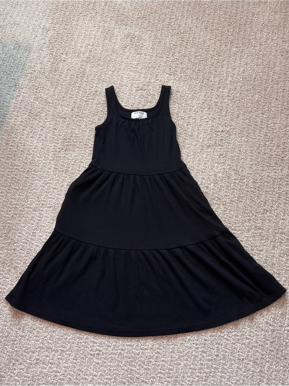 Old Navy Girls Large Black Ribbed Tiered Tank Dress